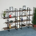 thumbnail image 3 of Large double bookcases with 8 walnut wood shelves for living room, 3 of 6