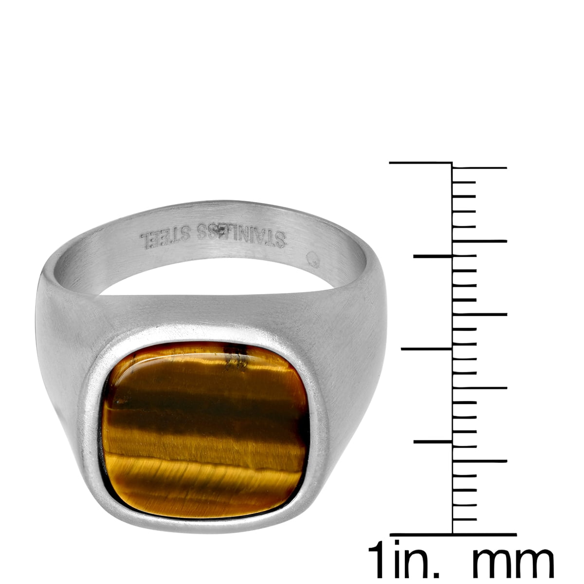Men's Stainless Steel IP Ring with Tiger Eye Stone