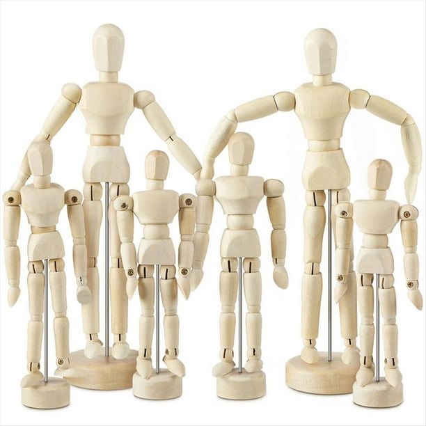 6 Piezas Modelo de Maniquí de Artista Maniquí de Madera Dibujo Modelo de Figura MóVil con Soporte Maniquí Articulado Flexible