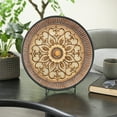 thumbnail image 3 of DecMode 16" Round Scroll Embossed Detail Gold Polystone Charger with Stand, 3 of 12