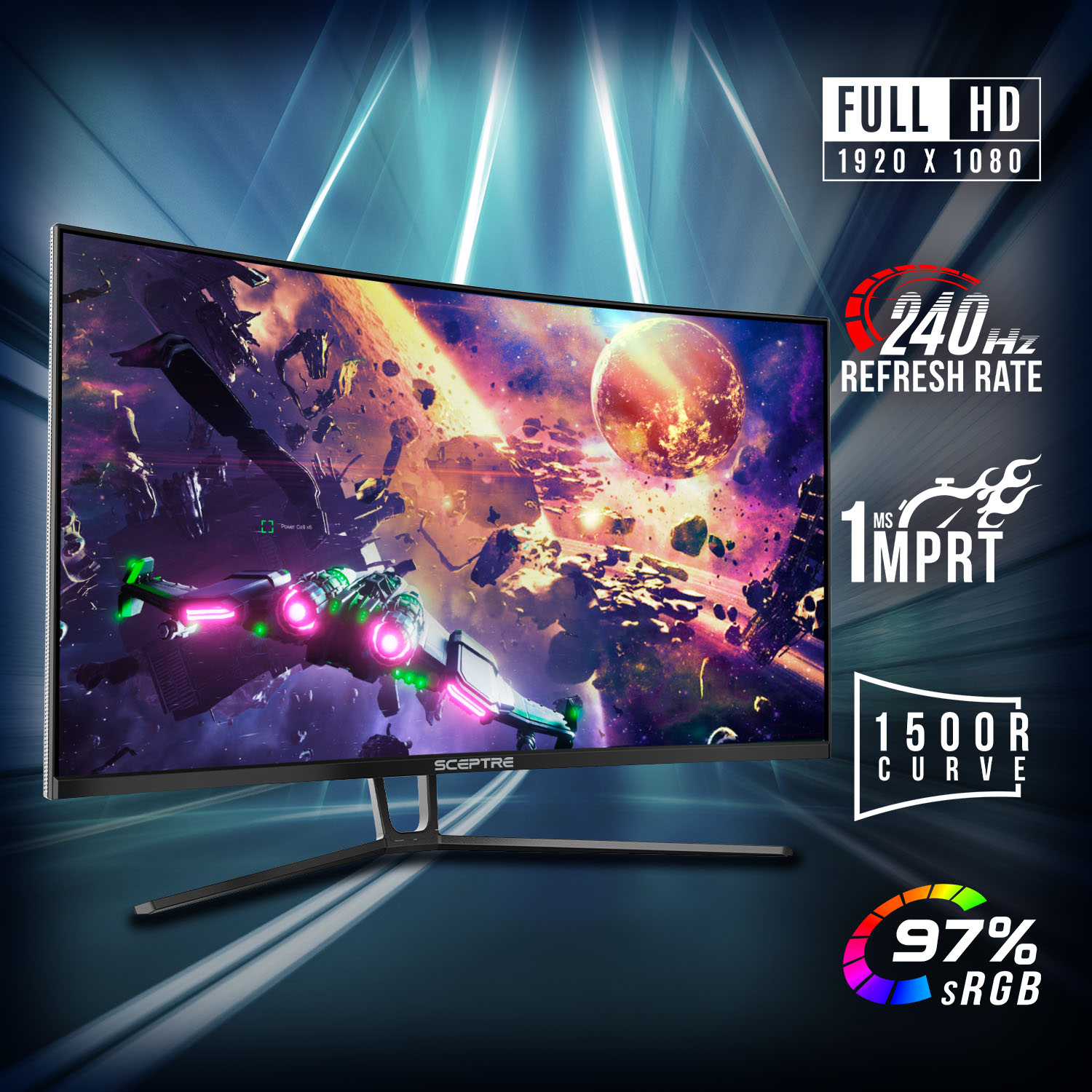 Sceptre Curved 27" 240Hz Gaming Monitor 1920 x 1080p 1ms AMD FreeSync Premium, R1500 99% sRGB Build-in Speakers Machine Black 2022 (C275B-FWN240)