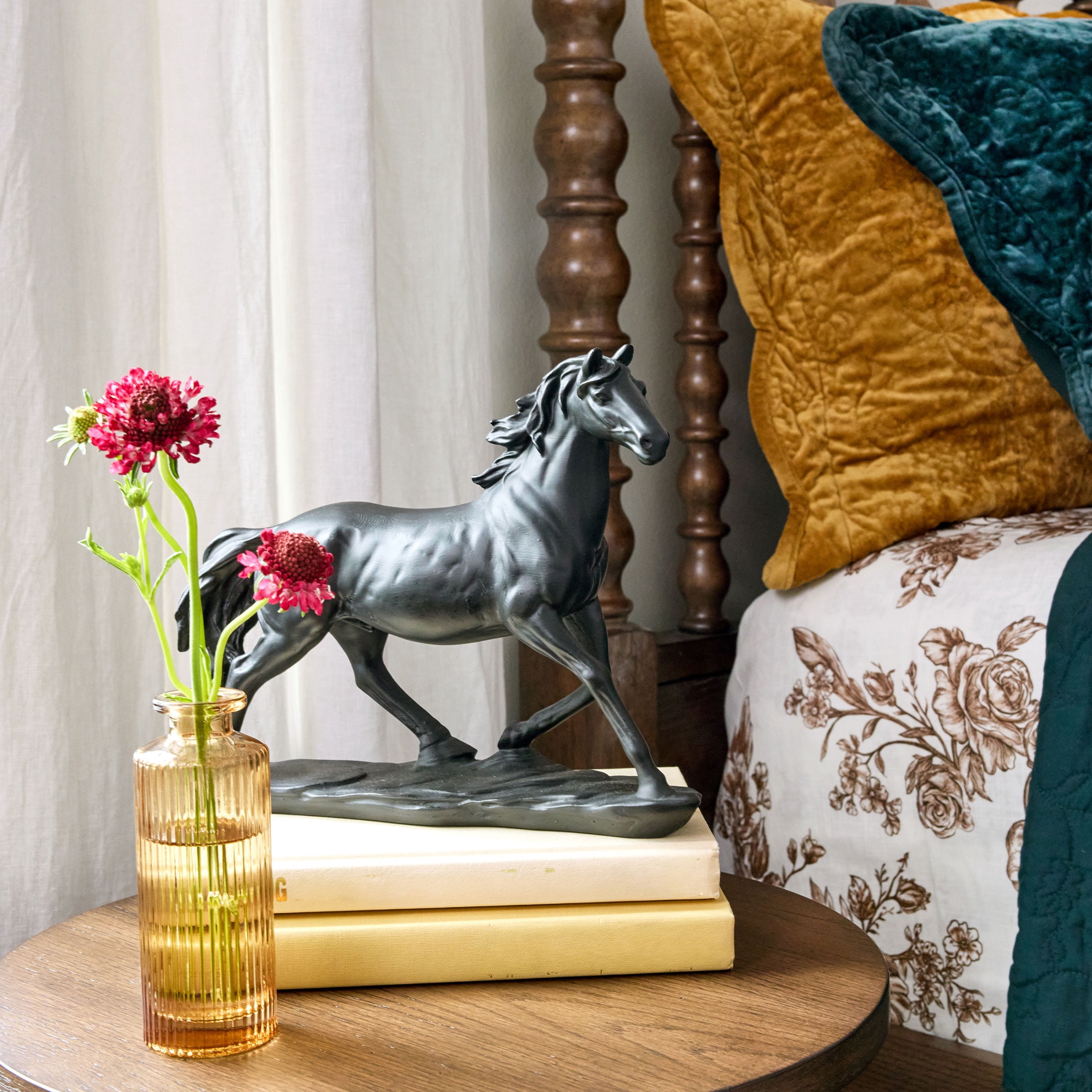 The Pioneer Woman Black Resin Horse Tabletop Sculpture, Equestrian Horse Figurine Decor, Modern Farmhouse Western Accent Statue