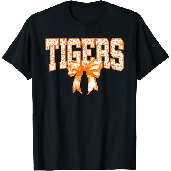 Floral Coquette Bow Tigers Team Spirit T Shirt Size S-5XL