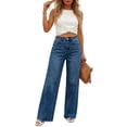 thumbnail image 4 of Karymi Women's Shorts High Waist Wide Leg Jeans, Casual Washed Straight Leg Denim Pants with Hem, Loose Fit Floor-Length Trousers with Pockets Jeans for Women, 4 of 8