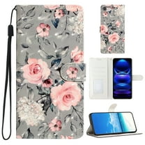 Compatible with iPhone 7 / 8 / SE 2022 & 2020 Wallet Case for Women Girls, Pattern PU Leather Flip Cover with Card Holder and Kickstand Protective Phone Case with Lanyard, Gray Bottom Flower