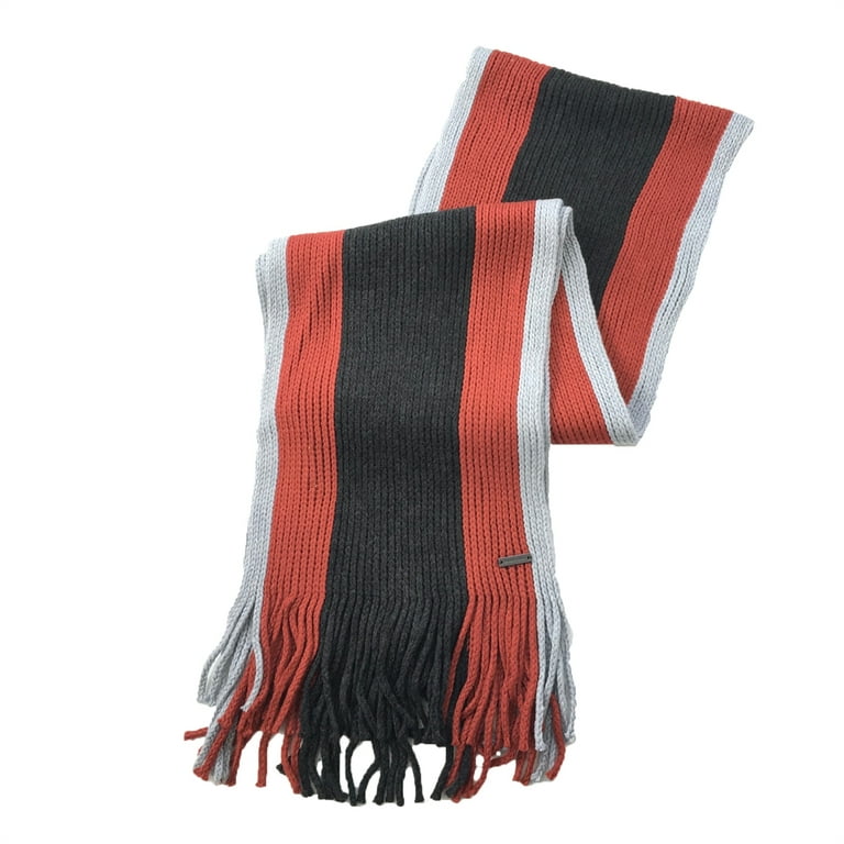 Michael Kors Wide Stripe Raschel Chunky Knit Fringe Scarf Burnt