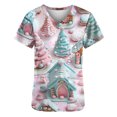 thumbnail image 5 of Women Christmas Scrub Tops Stretchy V-Neck Short Sleeve Cute Print Working Uniform Pull-On Tops with Pockets, XL, 5 of 5