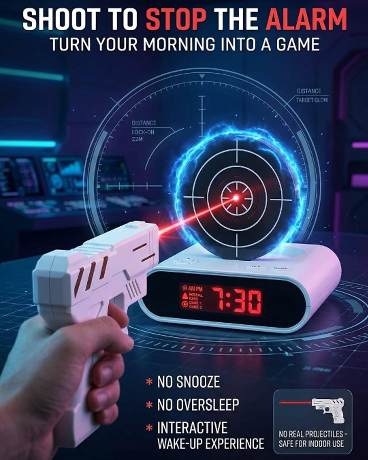 Target Alarm Clock with Shooting Game Digital Shot Timer Alarm Clock Interactive Wake You Shoot Personalized LED Display Bedside  Adults Fun Gift Bedroom Office