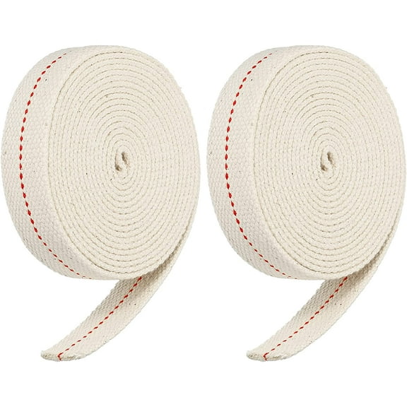 Oil Lamp Wick 1 Inch Flat Wide 10 Foot Cotton Lanterns Wick with Red Stitch for Kerosene Burner Lighting, 2 Roll