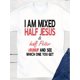 thumbnail image 2 of 1pc, I'M Mixed, Half Jesus, Half Peter, Christian T Shirt Lion And Jesus Christian T Shirt Exquisite Graphic Print, Round Neck High Street Cotton Short Sleeve T-Shirt, Trendy Graphic T-Shirt, Printed, 2 of 6