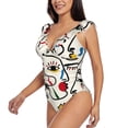 thumbnail image 3 of Yiaed Aabstract Eyes Print Women's Ruffled One Piece Swimsuit V Neck Swimwear Slimming Monokini for Woman-X-Large, 3 of 8