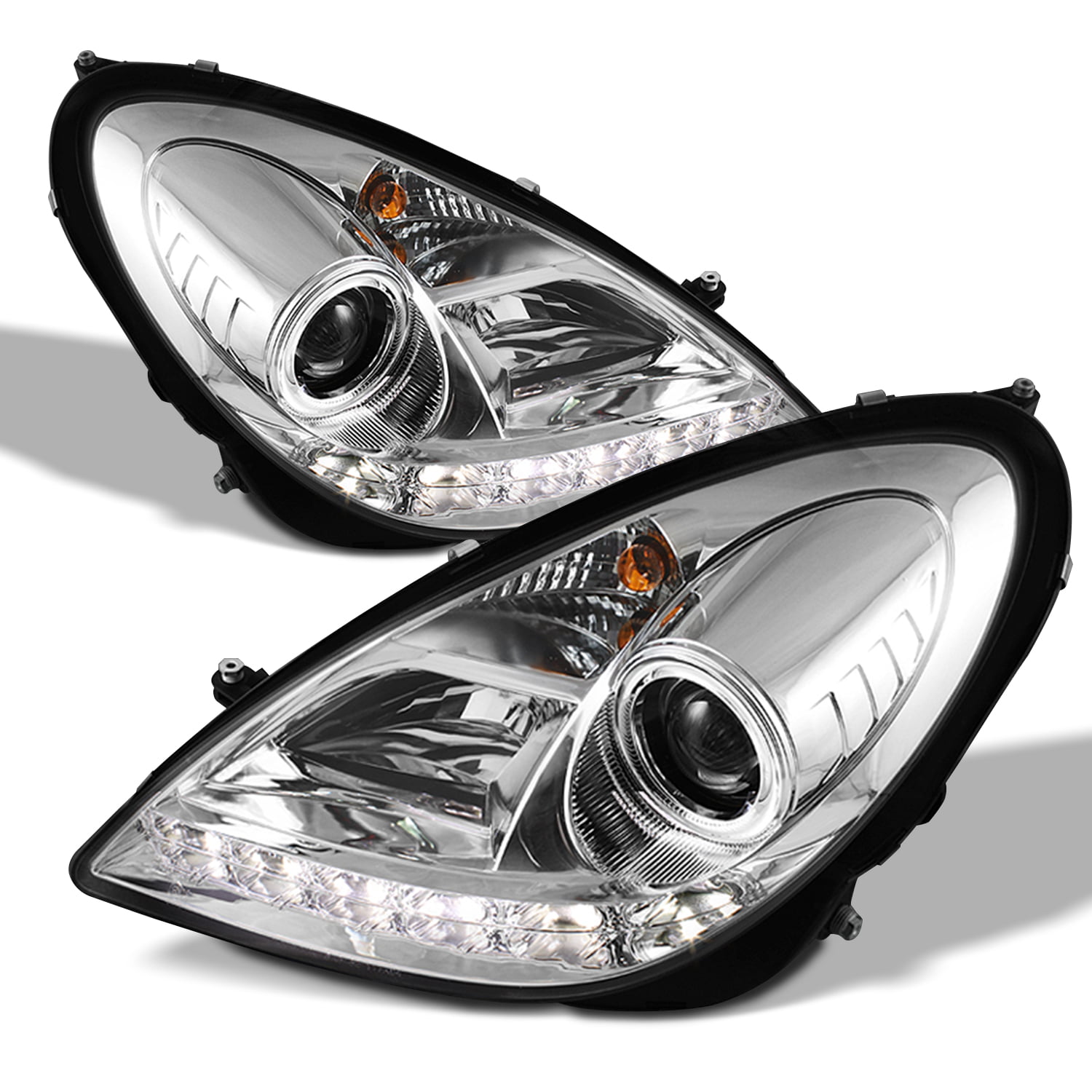 Fits 98-04 Mercedes-Benz R170 Slk Twin Halo Projector Headlights Lamps Chrome 