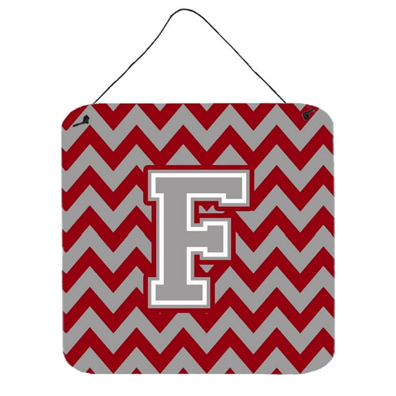 Letter F Chevron Crimson and Grey   Wall or Door Hanging Prints