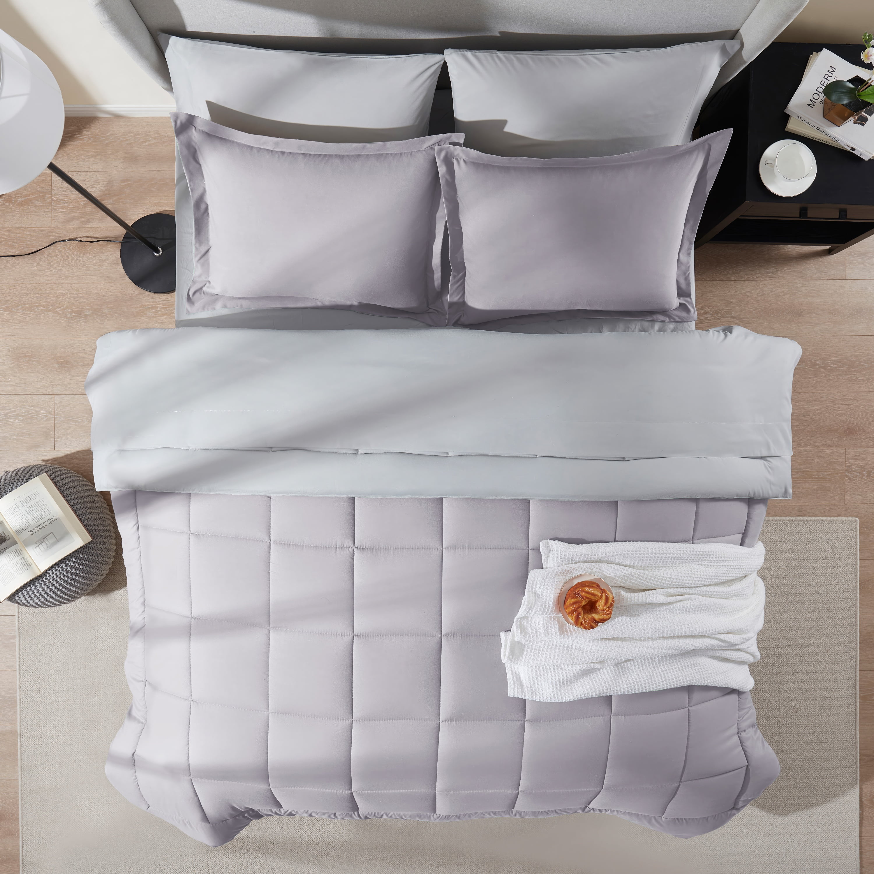 LammaLoe King Comforter Set, With King Sheets, Reversible Bed In A Bag 7 Piece, Bedding Set, Grey Lavender