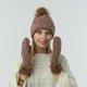 thumbnail image 2 of 2Pcs Women Winter Warm Cable Knit Plush Lined Pompom Beanie Hat with Gloves Set LG, 2 of 4