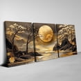 thumbnail image 2 of 3pcs Golden Sunset Mountain Landscape Canvas Wall Art - Ready to Hang, Wooden Frame, Dramatic Sky with Cherry Blossoms & Moon, Ideal for Living Room, Bedroom, Office Decor, Bedroom Wall Decor|Serene, 2 of 4