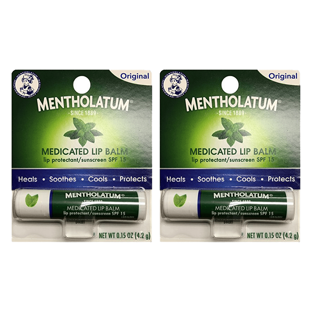 Mentholatum Medicated Lip Balm SPF 15, Original, 0.15 oz (Pack of 2