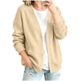 thumbnail image 4 of QINGFSAP Womens V Neck Sweatshirt Long Sleeve Button Pocket Loose Fit Casual Fall Winter Top, 4 of 6