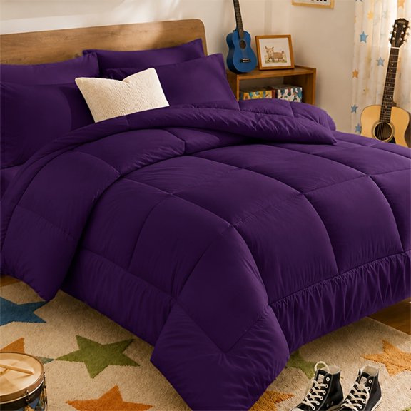 2Pcs Twin Square Quilted Checkered Comforter Set