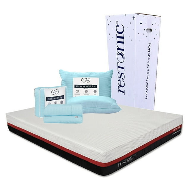 Colchón Queen Size Roll Restonic + Juego de Sábanas + Almohada Trinity