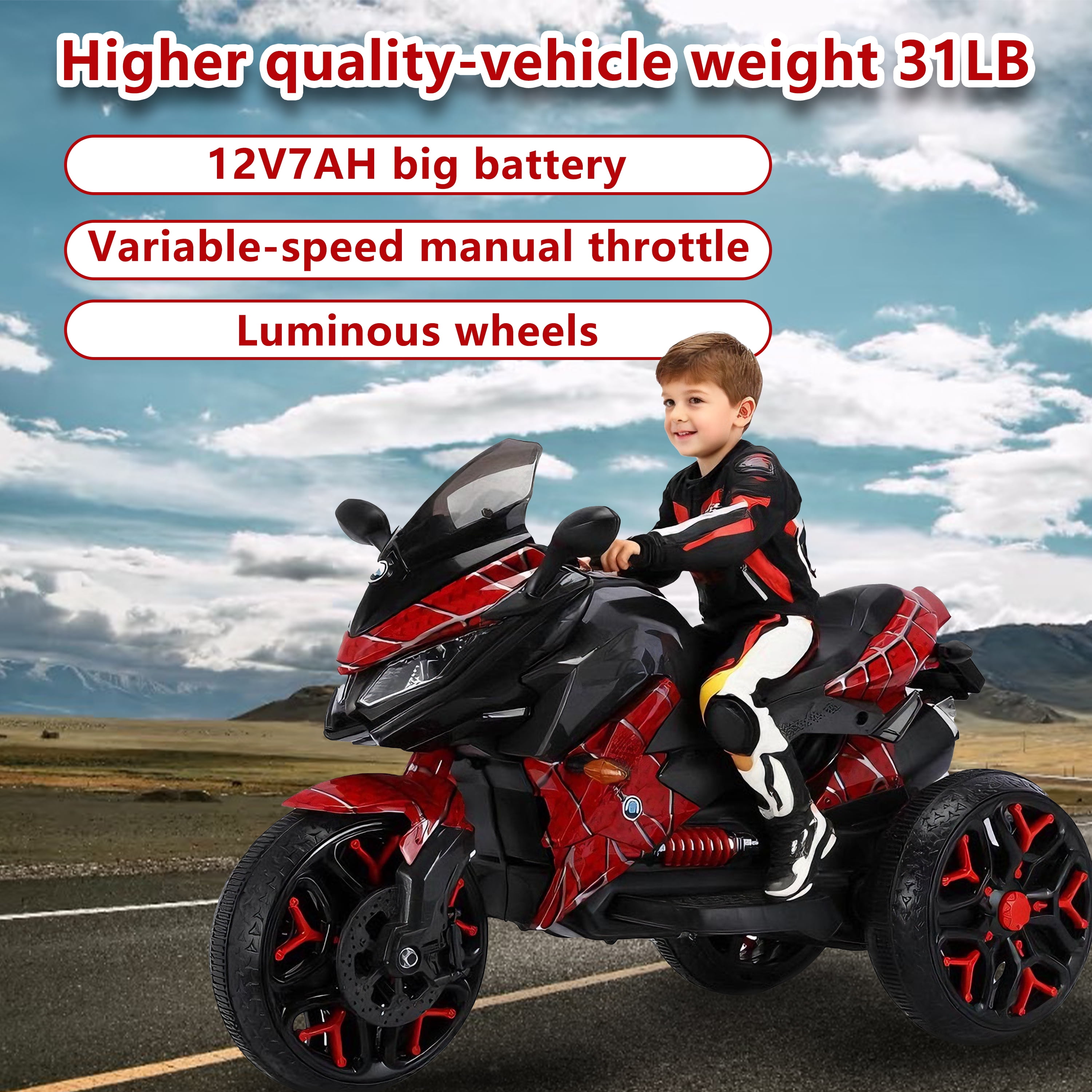 TAMCO Motorcycle 12V Battery Powered for Kids 3-6 with LED Lights and Music