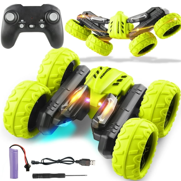 Remote Control Stunt Car with LED Light Text Display RC Car Toys for Boys 3-6 Years 4WD 2.4Ghz Double Sided 360 Rotating