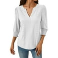 thumbnail image 4 of HongQid Womens 3/4 Length Sleeve Ladies Tops and Blouses Casual Eyelet Top Crewneck Dressy Shirts with Smocked Cuffs, 4 of 7
