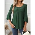 thumbnail image 3 of Women'S Ruffle 3/4 Sleeve Elegant Dressy Blouses Crew Neck Double Layers Mesh Tunic Tops Dark Green L, 3 of 7