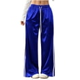 thumbnail image 3 of Kojanyu Women's Satin Wide Leg Drawstring Sweatpants Elastic High Waist Loose Pants Casual Lounge Trousers with Side Pockets, 3 of 8