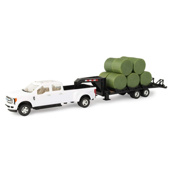 Camioneta Ford de juguete con remolque de cuello de cisne John Deere