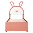 thumbnail image 5 of Harper & Bright Designs Cute Kids Twin Size Upholstered Platform Bed with Rabbit-Shaped Headboard with Embedded LED Lights, Velvet Platform Bed with Trundle and 3 Drawers for Boys Girls, Pink, 5 of 18