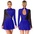 thumbnail image 3 of Vestido de baile lírico de Ballet para mujer, traje de patinaje artístico con diamantes de imitación brillantes, cuello simulado, malla transparente, vestido de baile moderno de manga larga, 3 of 5