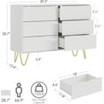 thumbnail image 2 of Masupu 6 Drawer Dresser, Modern Drawer Chest, Wide Storage Dresser Chest Cabinet Organizer Unit with Metal Legs, Chest of Drawers for Bedroom, Living Room, Closet, Entryway, White, 2 of 7