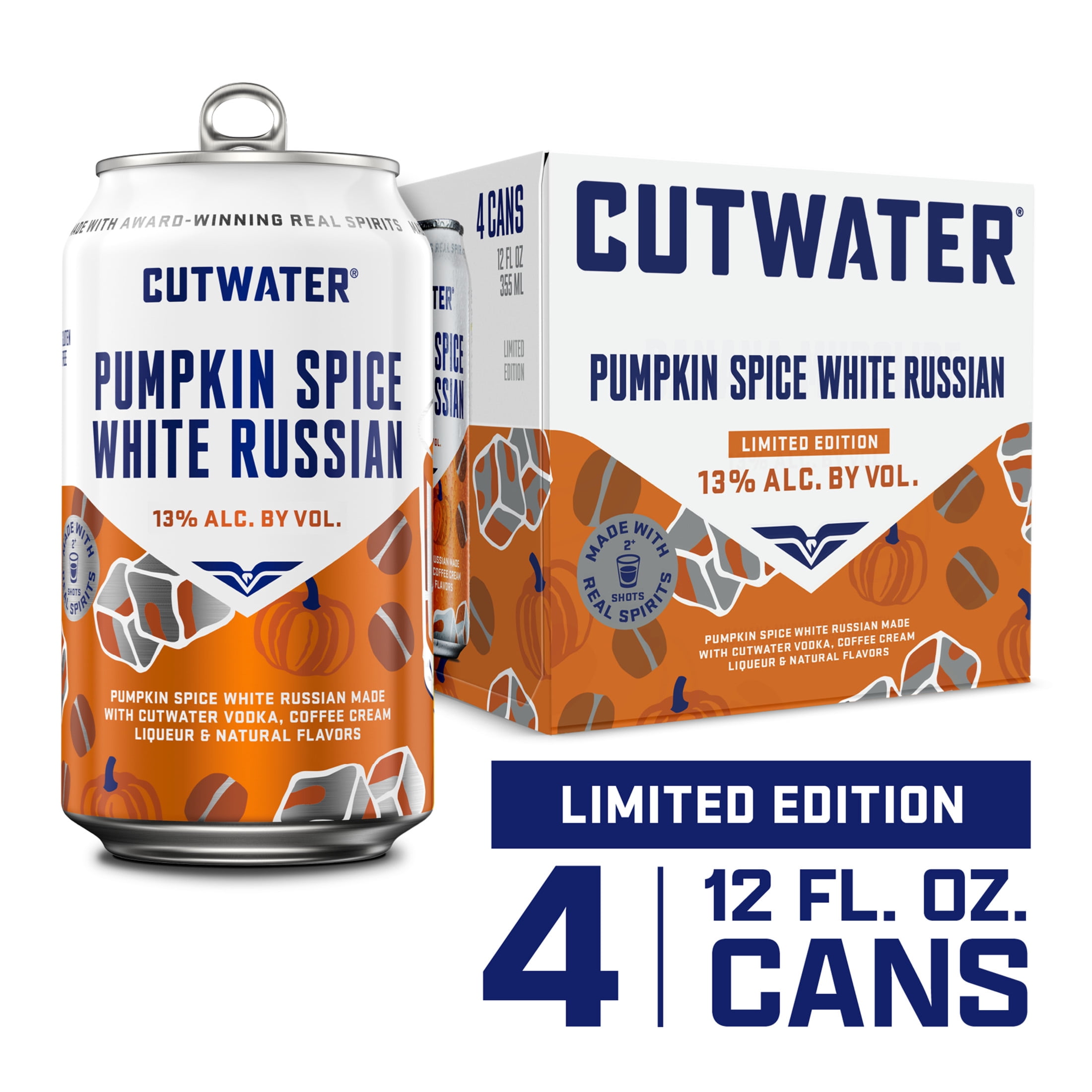 Cutwater Vodka Pumpkin Spice White Russian 4 pack of 12 fl oz Cans, 13% ABV