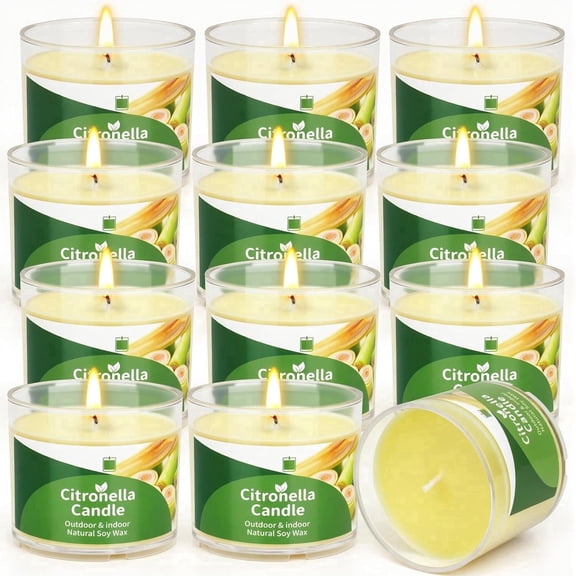 Giphtpoeet 12 Pack Citronella Candle Portable Small Indoor Outdoor Candle Bulk for Garden Picnic Camping, 25.2oz Total