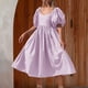 thumbnail image 2 of Vestido de mujer con cuello redondo y manga farol, fruncido, sin espalda, cintura alta, vestido de verano, 2 of 6