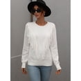 thumbnail image 4 of Women's Long-Sleeve Crewneck Sweater Hollow Cable Knit Pullover Sweaters, 4 of 5