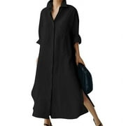 ZANZEA Women's Shirt Casual Side Split Hem Dress