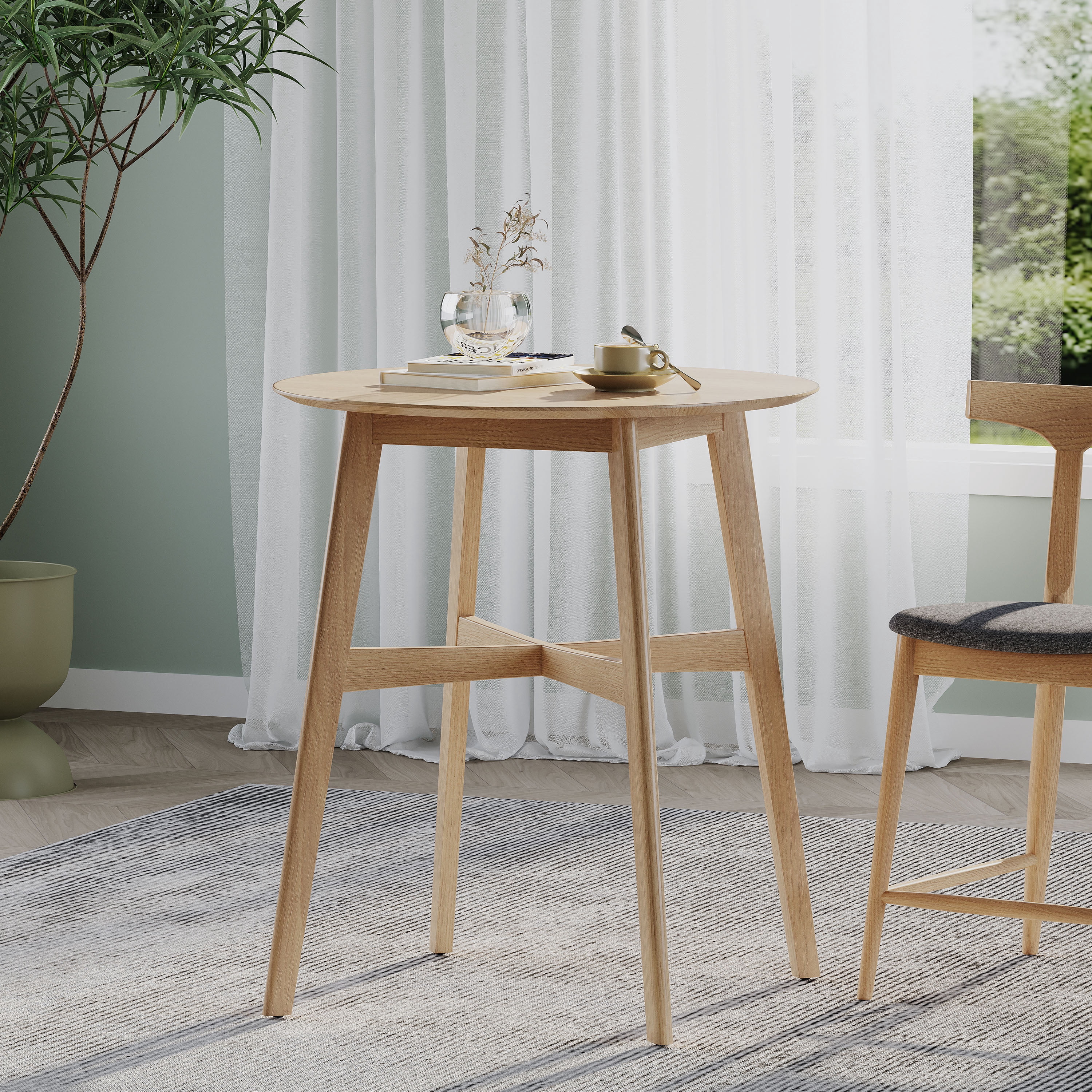Round Counter Height Dining Table 35.4 Inch, Natural Oak Finish Bar Table for Kitchen Dining Room
