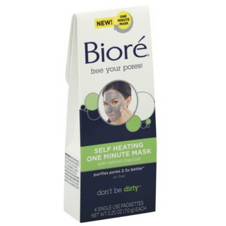 Biore Charcoal Instant Warming Clay Mask, 4 Ea