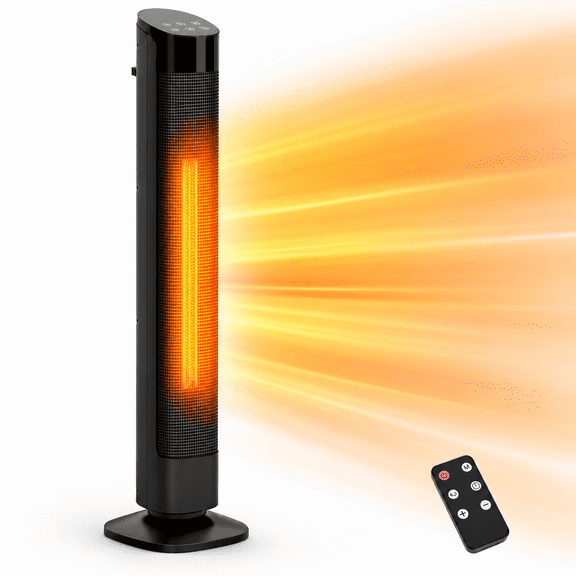 Romswi 1500W Ceramic Tower Space Heater 24in Indoor Room Heating Remote Control 12-Hour Timer 70° Oscillation Eco Mode