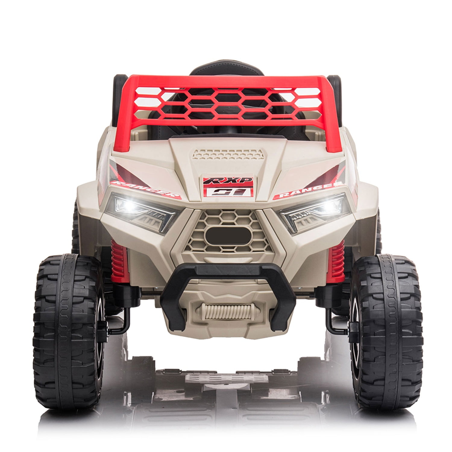 CIPACHO 12V Electric Ride on Cars, Realistic Off-Road UTV, Battery Powered Ride On Truck, Motorized Vehicles for Kids, Music, Spring Suspension, LED Light, Beige