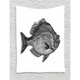 thumbnail image 1 of Fish Tapestry, Vintage Design Rock Bass Fish Figure Hand Drawn in Monochrome Aquatic Image, Wall Hanging for Bedroom Living Room Dorm Decor, 40W X 60L Inches, Charcoal Grey White, by Ambesonne, 1 of 2