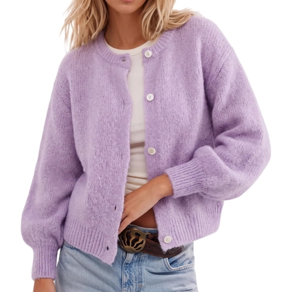 Likimi Womens Knit Cardigan Button Down Crew Neck Long Sleeve Solid Color Sweater For Women Loose Fit Fashion Tops Size L