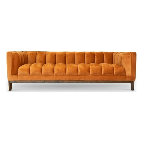 Pemberly Row Mid Century Modern Luxury Living Room Orange Velvet Couch