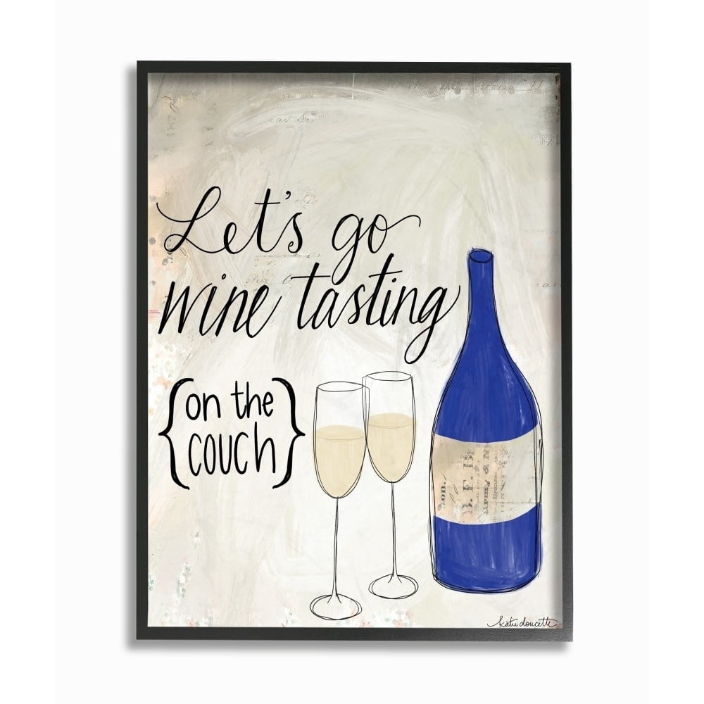 The Stupell Home Decor Let's Go Wine Tasting On The Couch Blue Bottle Doodle