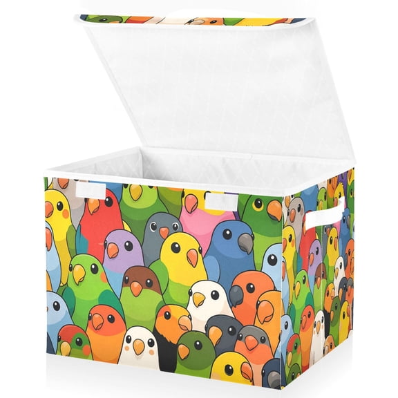 Yayeee Collapsible Cube Storage Bin with Lid Fabric Closet Decorative Basket with Handles, Cartoon Birds Pattern