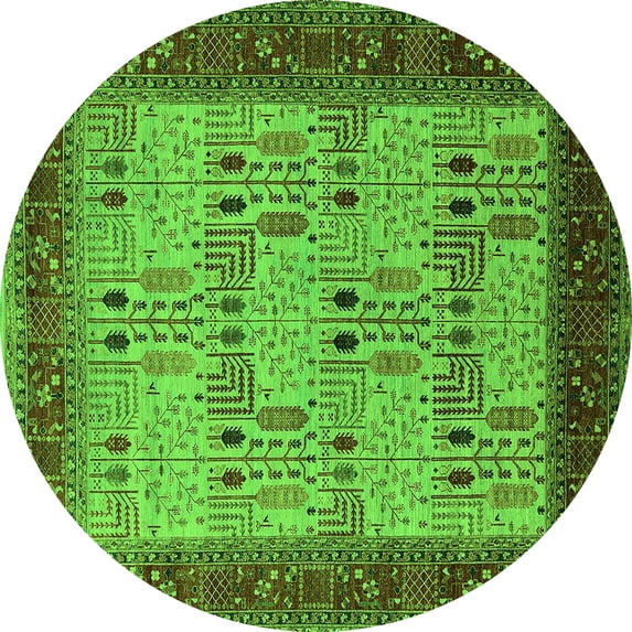 Ahgly Company Indoor Round Oriental Green Industrial Area Rugs, 8' Round