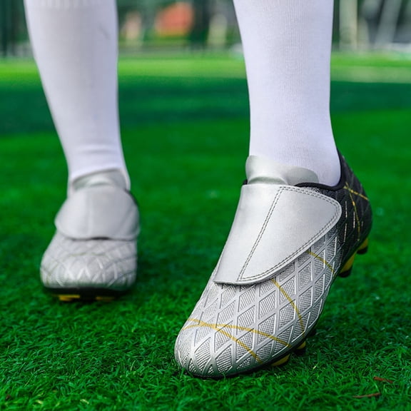 ZHOGXU Big Kids Boys Girls Sneakers Non Slip Flat Sole Patchwork Comfortable Football Shoes For Training Outdoor Activities,Silver,13-13.5 Years