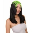 thumbnail image 4 of HPO Women's 19" inch Lime Green Edgy Icon 80's Mullet, Black Two Tone with Neon Roots Costume Wig, Adjustable Cap, 4 of 11